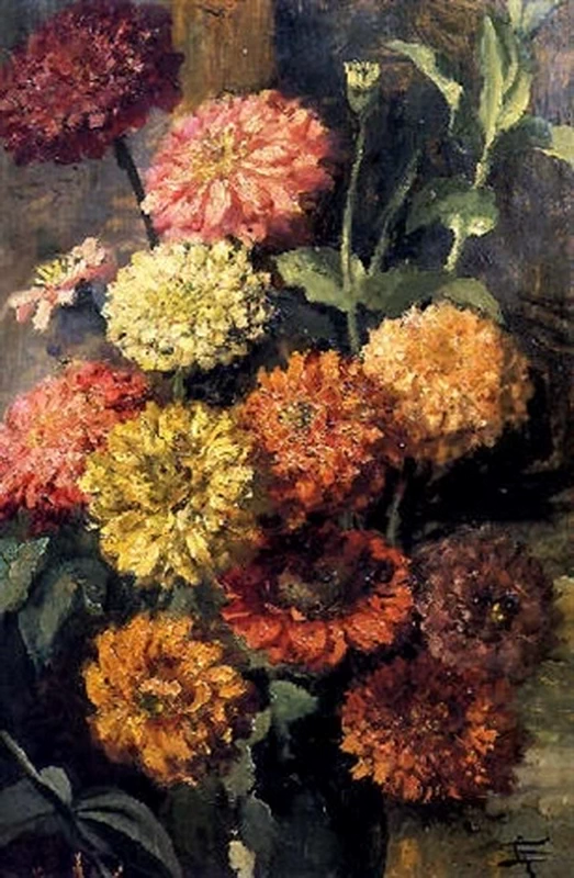 Vaso di zinnie e margherite